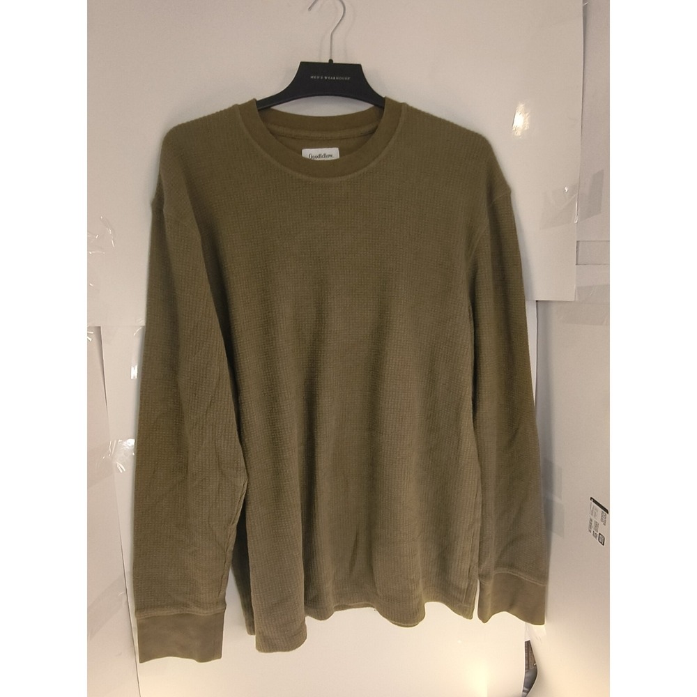 Goodfellow & Co Mens Waffle Knit Shirt Large Olive Green Long Sleeve Thermal Top